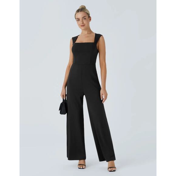HALARA Pants - Halara Women's Square Neck Bridesmaid and Wedding Guest Jumpsuit SZ L Black NWT